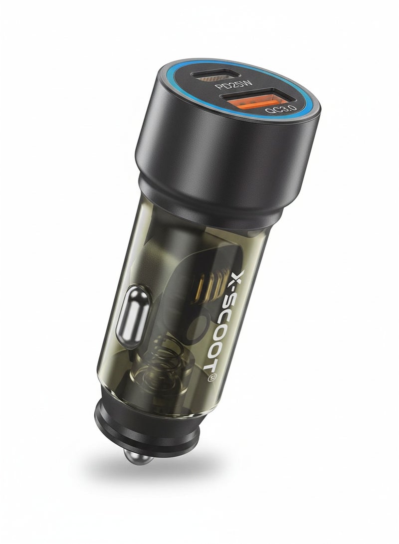 X-SCOOT 45W Super Fast Car Charger PD 25W + QC 20W Dual Port, Compact USB-C & USB-A Adapter – Model XC-311 - Image 1